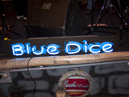 Blue Dice Stage Sign